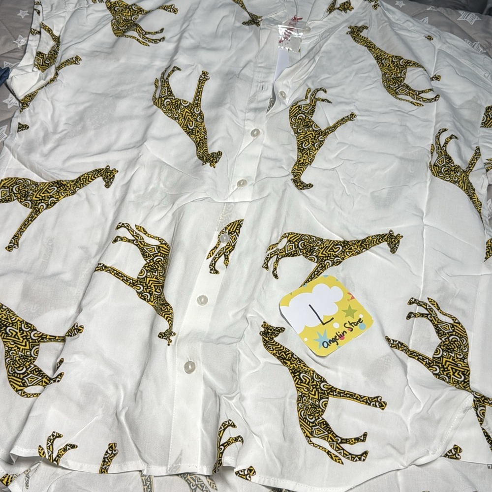 White Shirt with Giraffe Print